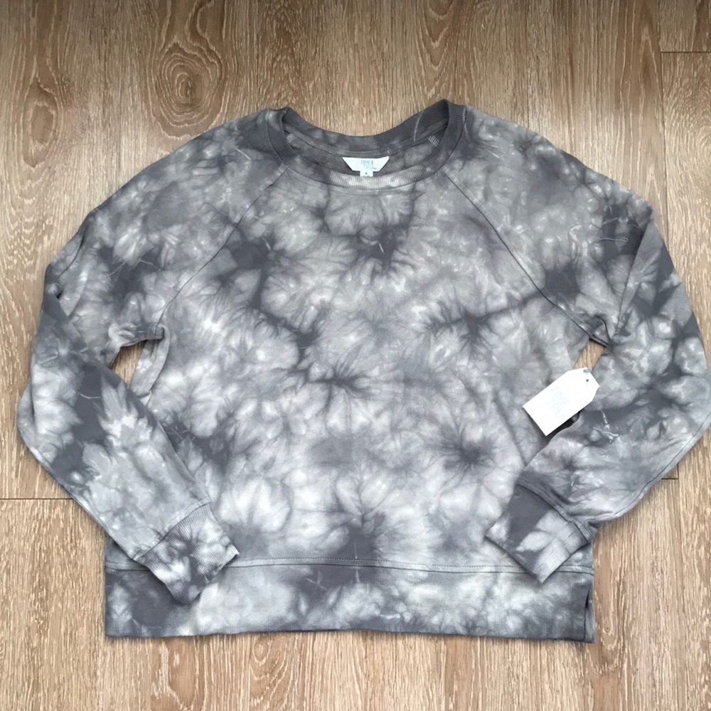 New! Time & Tru gray tie dye 100% cotton terry sweatshirt, small